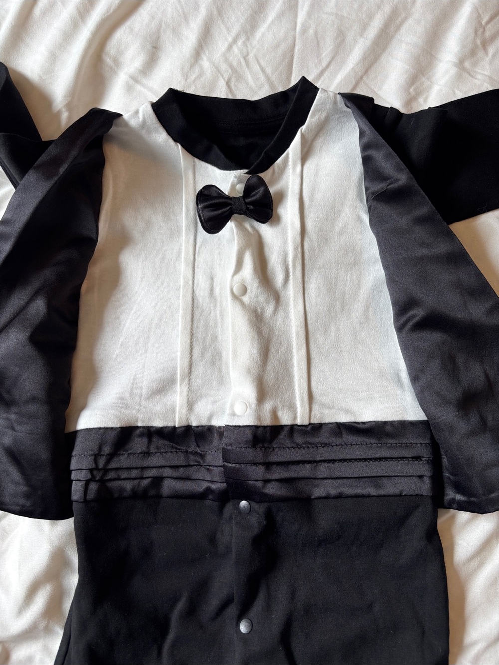 Toddler Black Tuxedo One-Piece with Bow - Picture 2 of 3